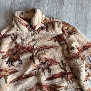 Old Navy Printed Sherpa Quarter-Zip Pullover Horse Large